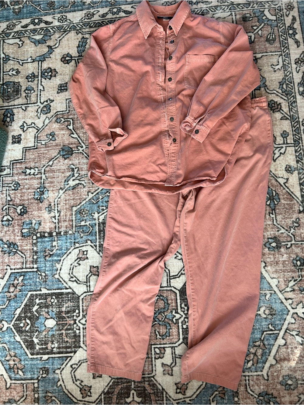 Vintage Orvis 100% Cotton 2-Piece Shirt & Pants Coral Set Size Large Made in USA